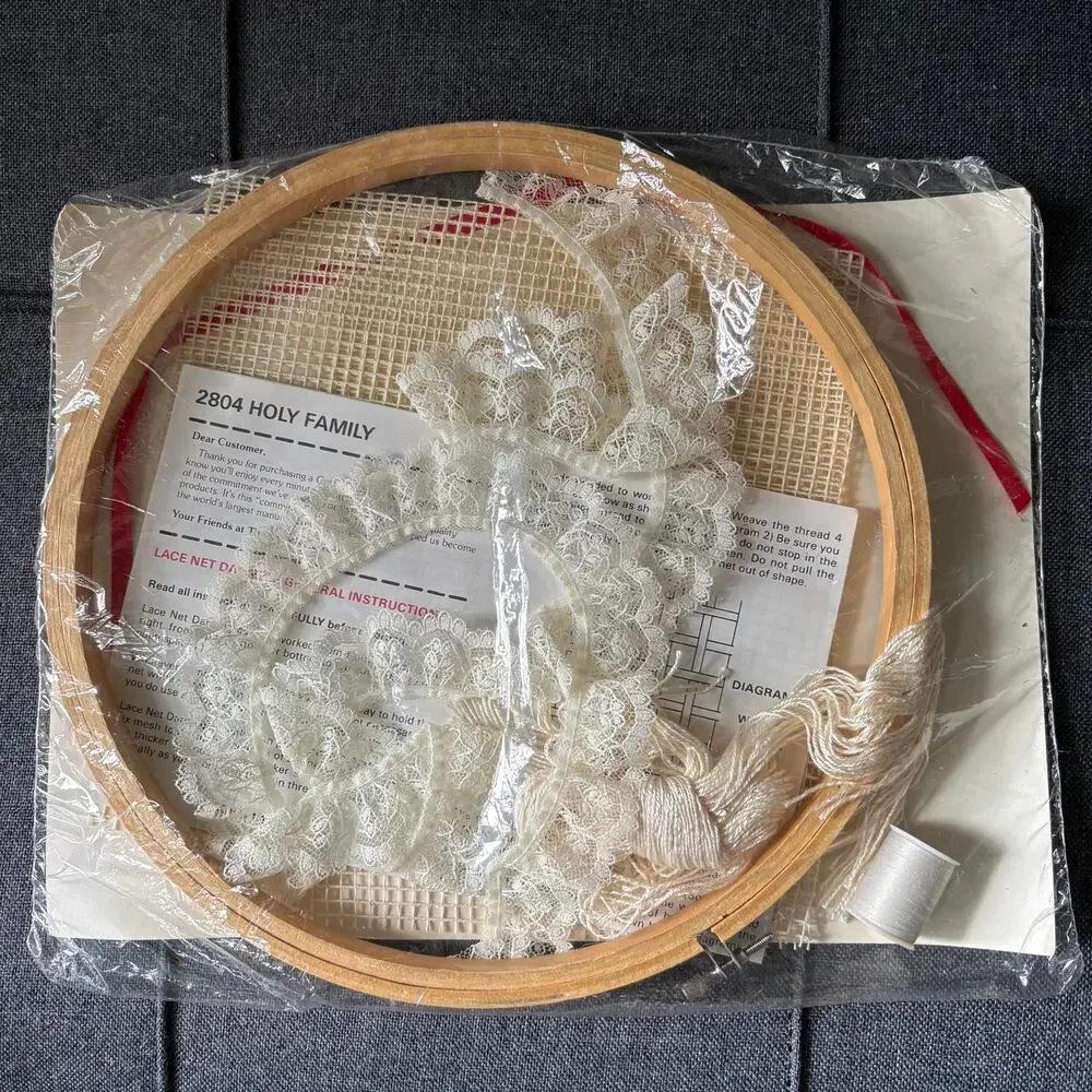 Holy Family Vintage Lace Net Darning Kit by The Creative Circle - 1987 Nativity